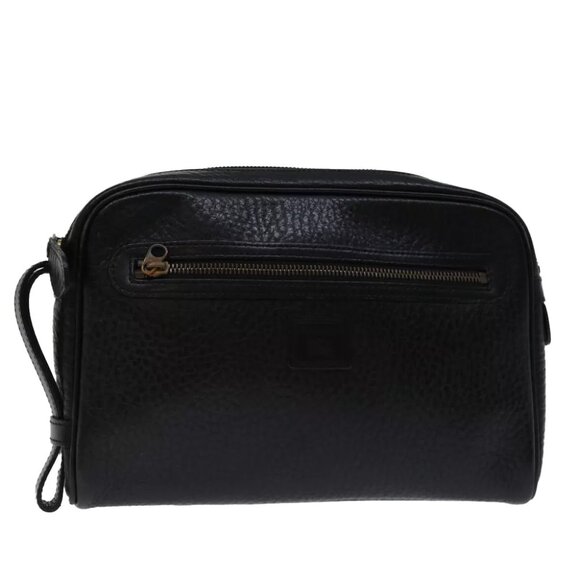 Burberrys Clutch Bag Leather Black Auth - Picture 1 of 7